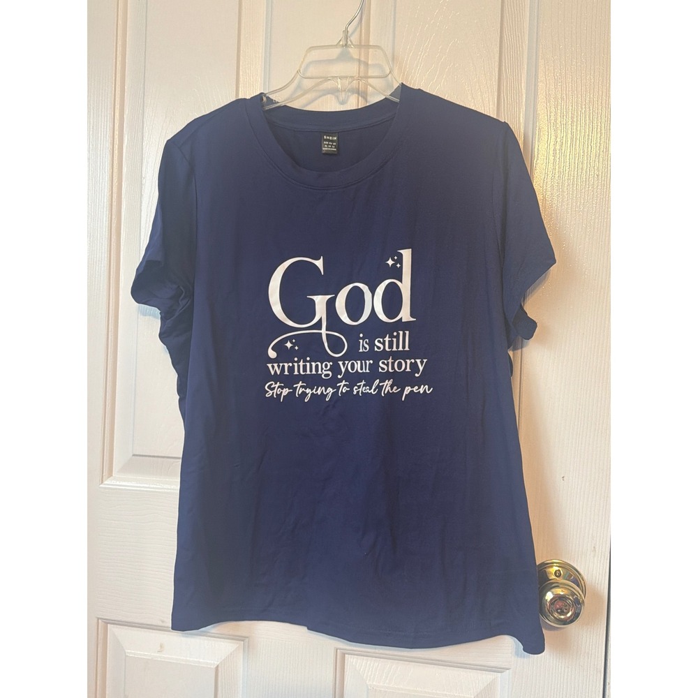 SHEIN Navy Blue God Is Still Writing Your Story Graphic T-Shirt XL New